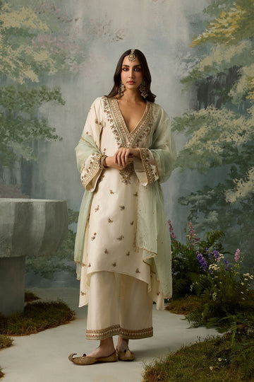 Designer Soft Taffeta Butter Silk Kurta Set with Zari, Zardosi & Sequin Work