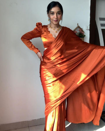 1 Min Ready To Wear Mahogany Satin Saree