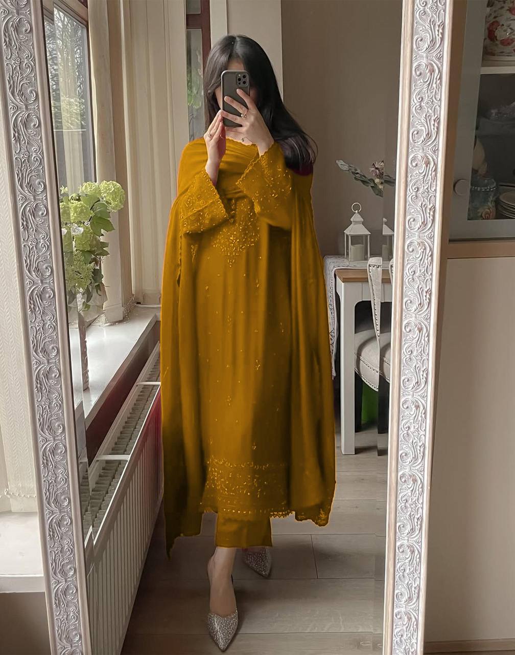 Designer Georgette Plazzo Set with Dupatta – Glam in Every Step