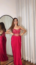 Full-stitched embroidered blouse and luxurious silk skirt for a glamorous look