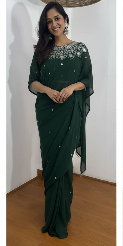 Modern Ready-to-Drape Saree with Embellished Blouse Design