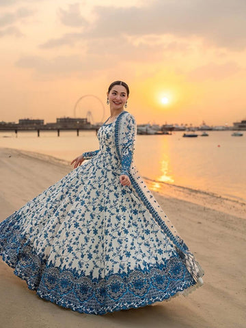 Zyra Heavily Embroidered Georgette Gown Set with Organza Cutwork Dupatta