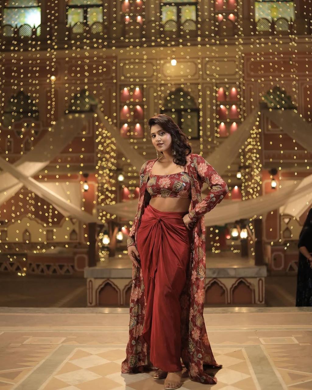 Supernal Indo-Western Dhoti with Top & Printed Shrug For Party Wear Set