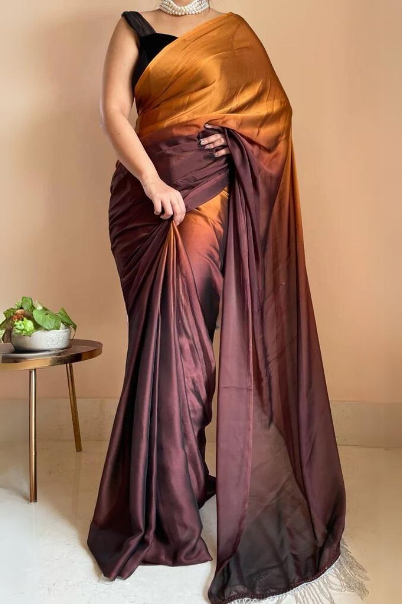 1-MIN READY TO WEAR  Summer Sands Ombré Georgette Saree with Handmade Tassels on Pallu