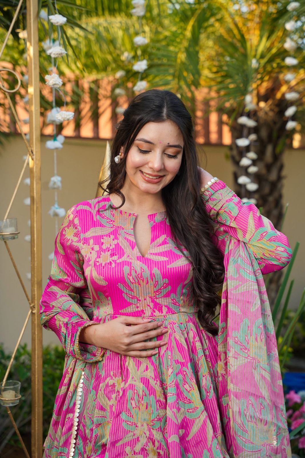 Premium Chinon Silk Digital Print Top Palazzo Dupatta Set