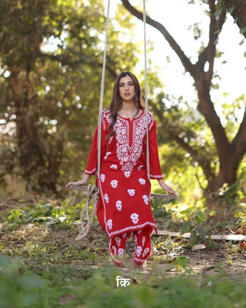 Designer Rayon Kurta Plazzo Pair with Embroidery Work