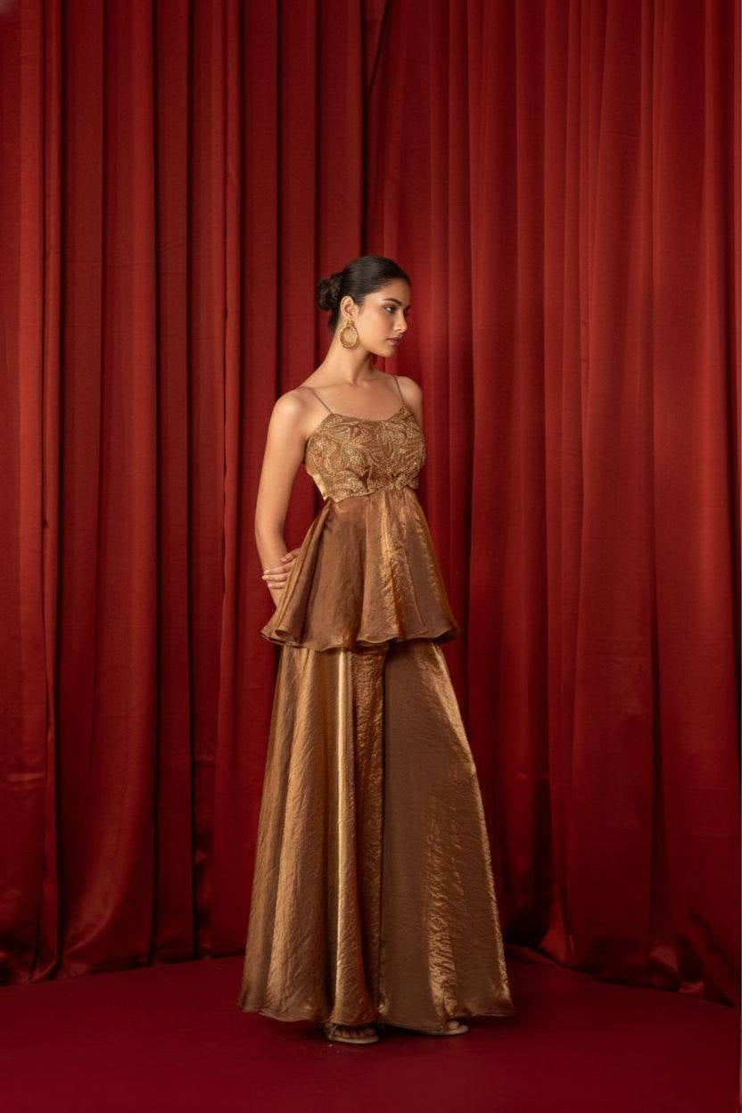 Graceful Partywear Peplum Palazzo Outfit With Dupatta