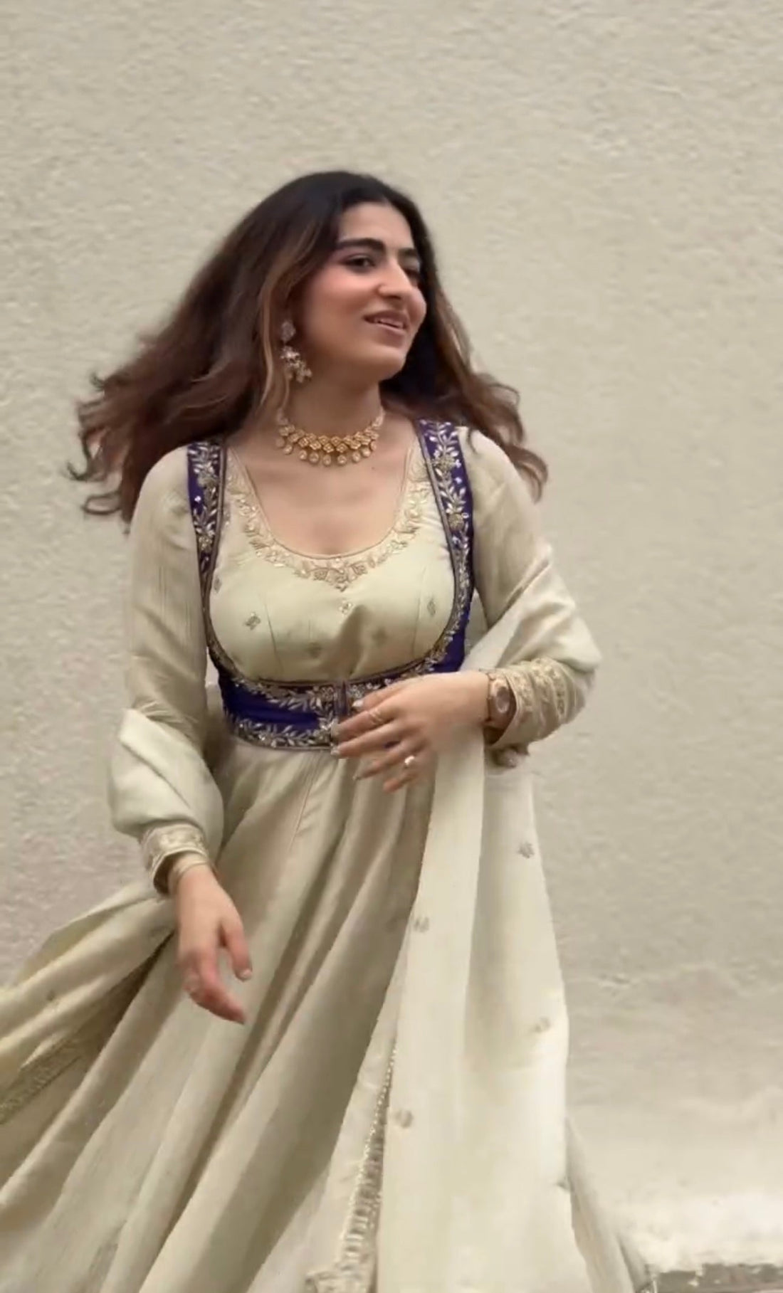 Designer Chinon Silk Gown Set with Embroidered Koti, Pant & Dupatta