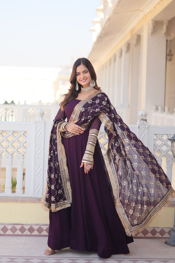 Sequins Embroidered Faux Blooming Gown With Designer Dupatta
