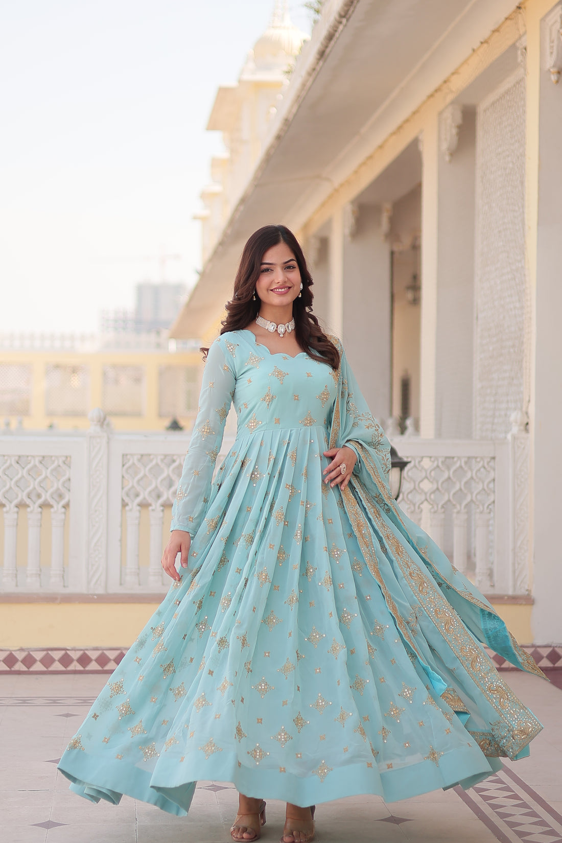 Arresting Embroidered Anarkali Gown With Dupatta
