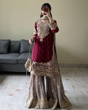Georgette Embroidered Suit With Sharara