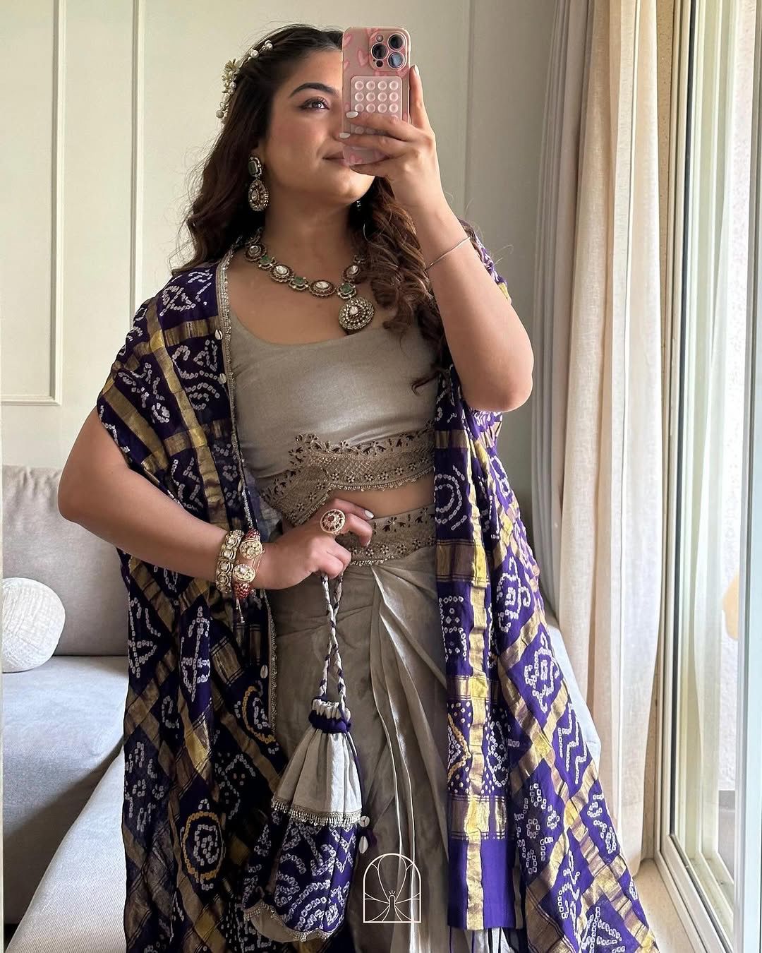Classic Western Style Chinon Silk Koti Skirt  Set