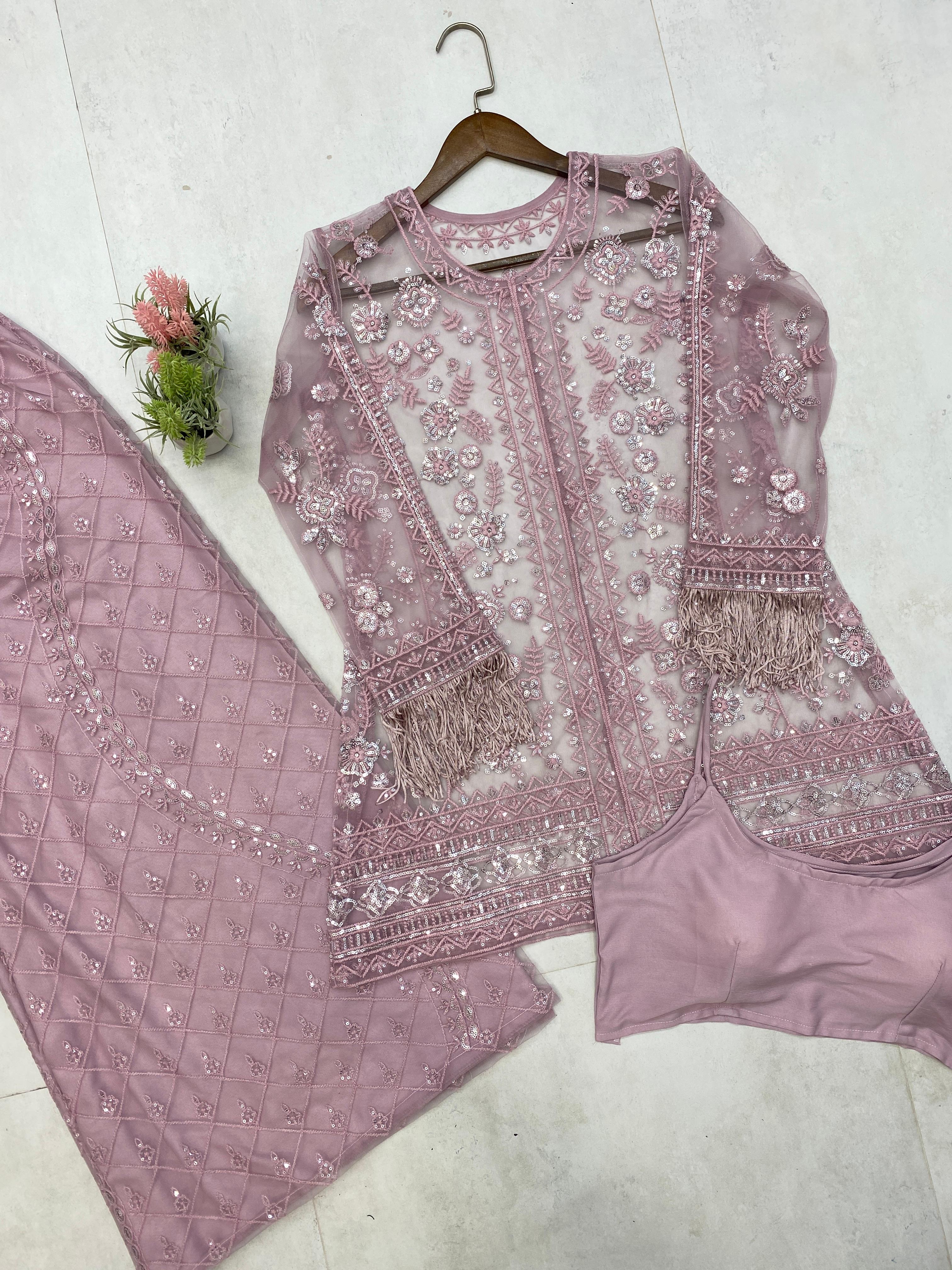 Capri Embroidered Semi Stitched Top With Plazzo For Women