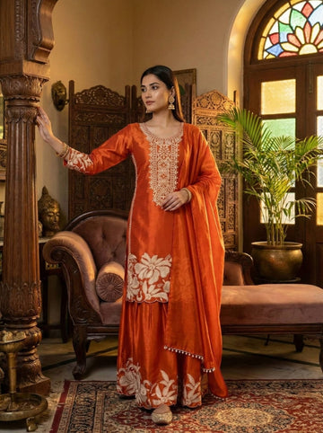 Opulent Designer Embroidered Kurta Sharara Set