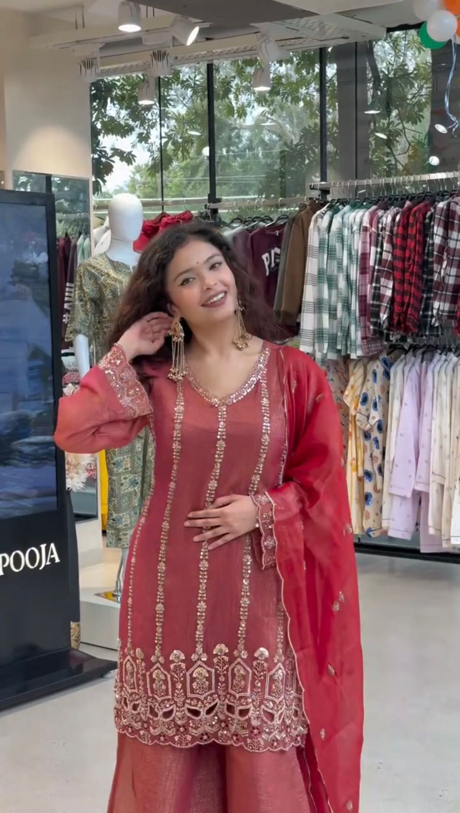 Premium Deep Maroon Kurta with Palazzo & Dupatta