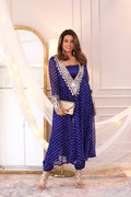 Front view of black embroidered georgette side slit kurti in Anarkali style.