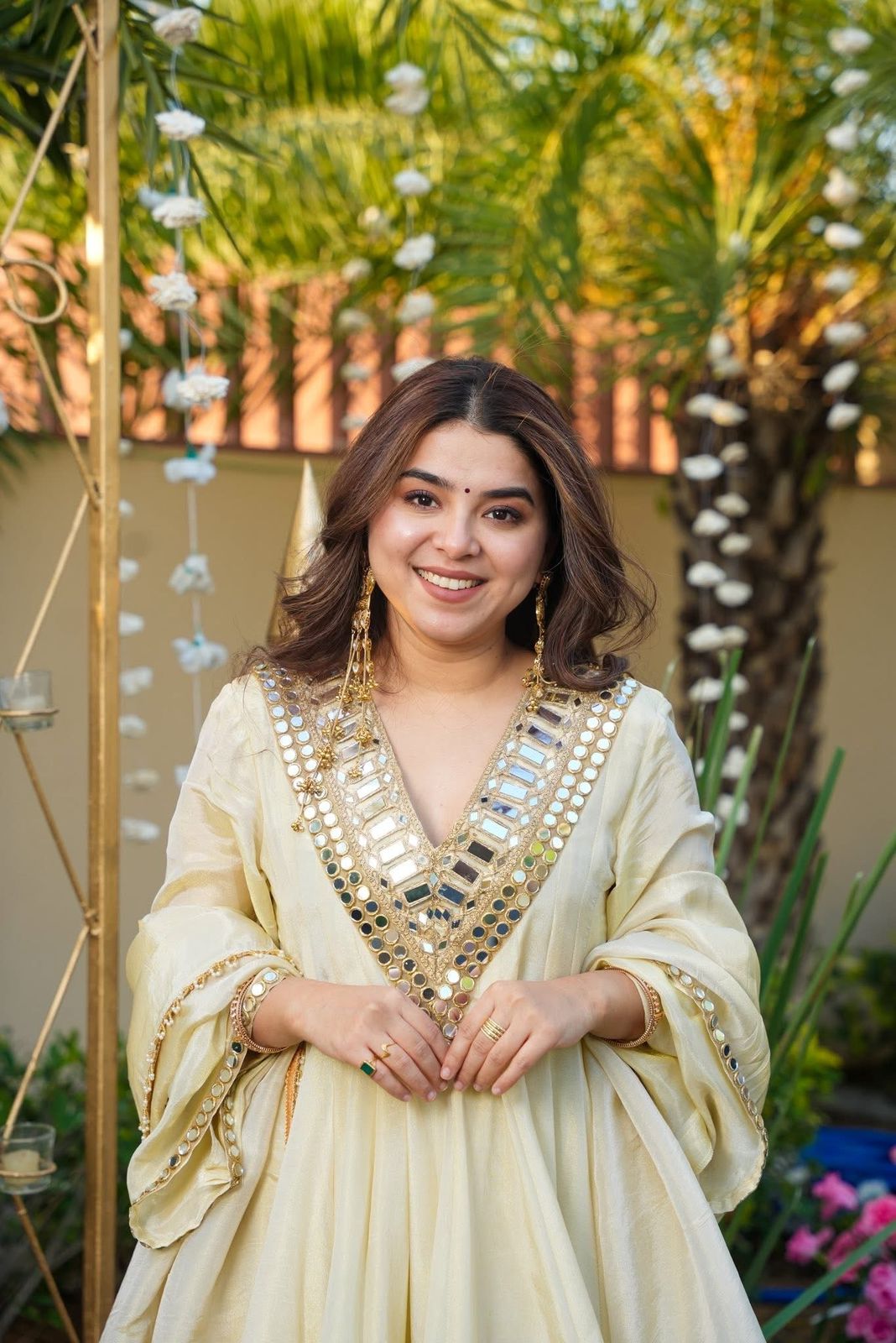 Gold Mirror Work Sharara Set