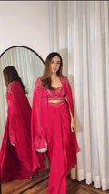 Wedding-Ready Indo-Western Outfit Featuring a Floor-Length Shrug & Embroidered Blouse