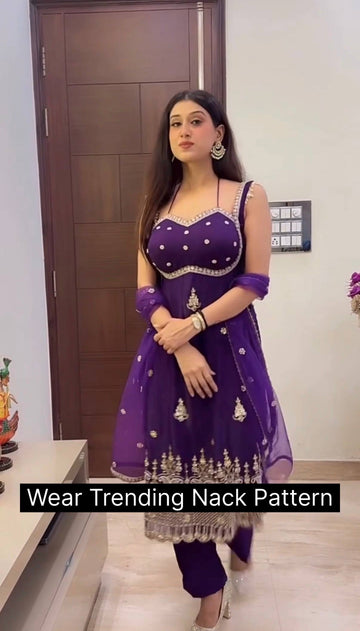 Chic Embroidered Faux Georgette Party Wear Set