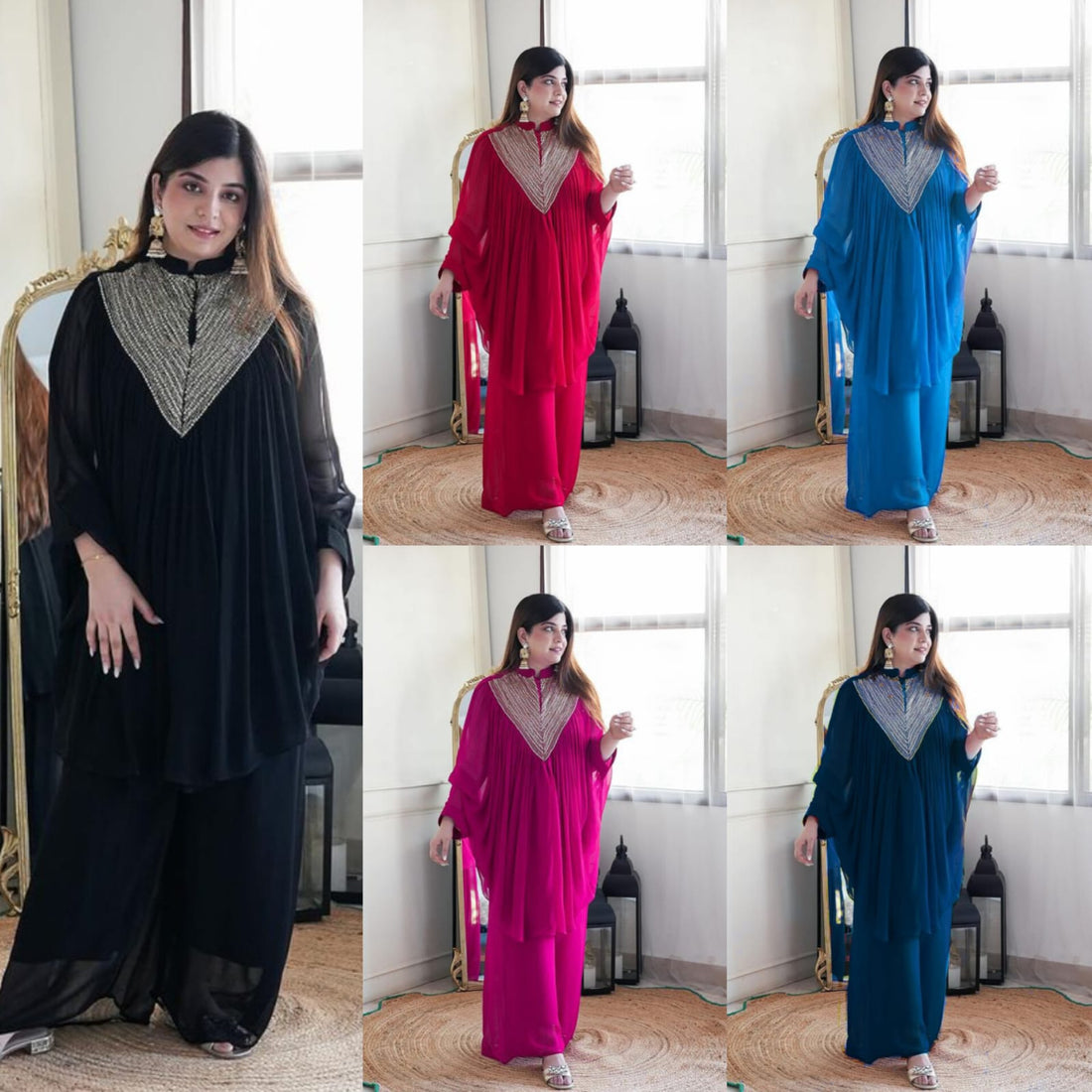 Preferable Heavy  Fox Blooming Georgette Kaftan Cord Set