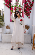 Breathable White Chiffon Suit with Traditional Zari Embroidery