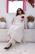 Full-Length White Schiffli Suit with Graceful Sleeves & Embroidery
