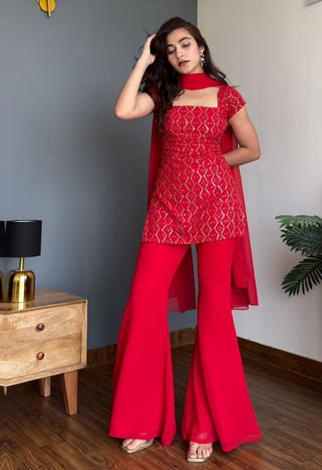 Elegant Short Kurti With Sharara Set