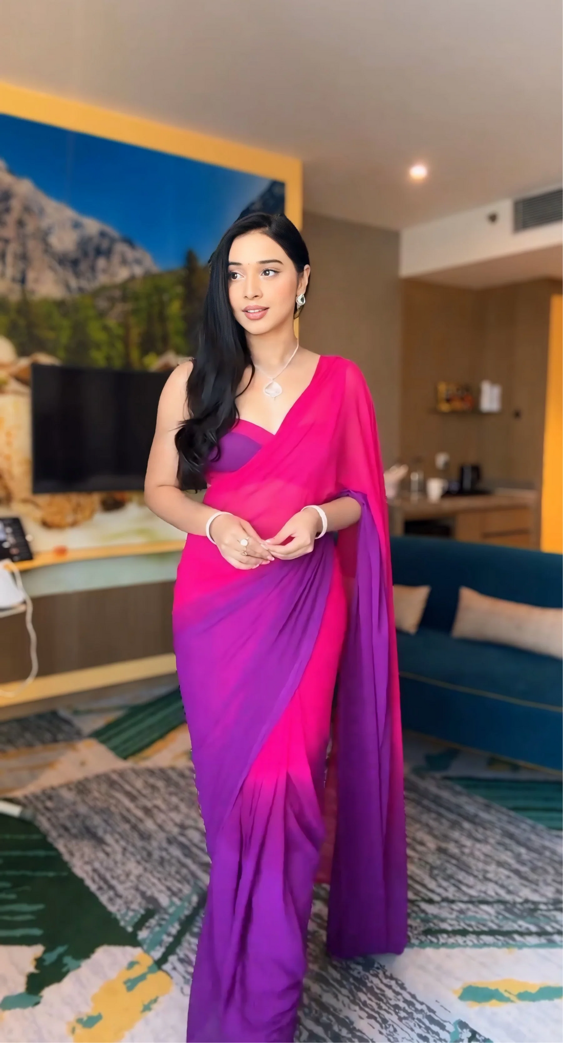 1 MIN READY TO WEAR SAREE PINK GEORGETTE SAREE