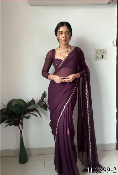 Premium Georgette Handwork With Cutwork Border
