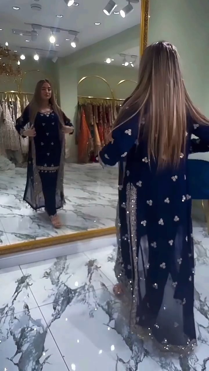 Royal Navy Blue Embroidered Designer Suit Set with Elegant Dupatta