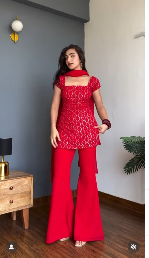 Elegant Short Kurti With Sharara Set