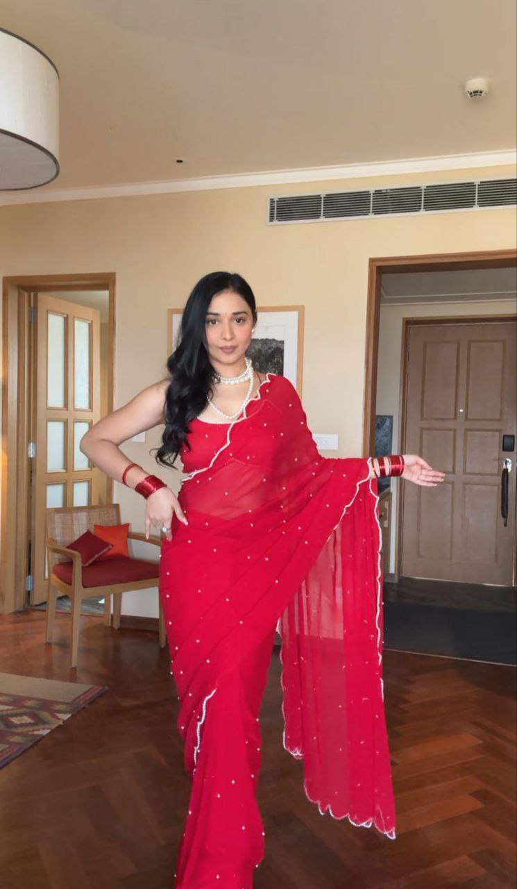 Red Ready to Wear Georgette Saree