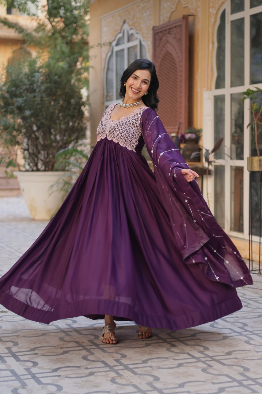 Arresting Georgette With Embroidery Beads Sequins-Work Gown