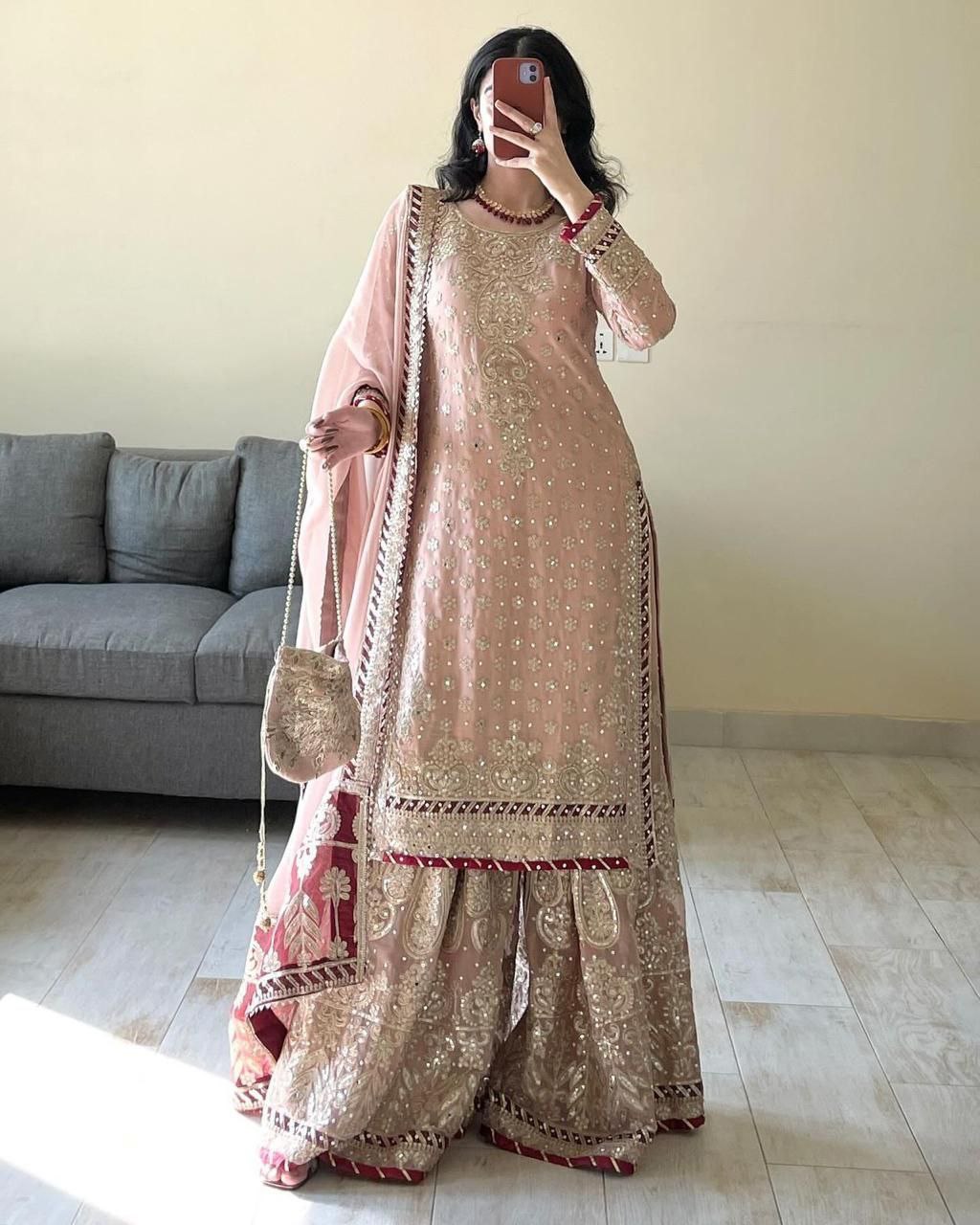 Elegant Lilac Amethyst Sharara Suit with Codding Sequin Work – Perfect for Weddings