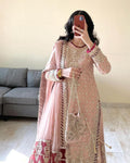Zoomed-In View of Designer Dupatta with Intricate Cording and Sequin Embroidery – A Perfect Blend of Elegance.