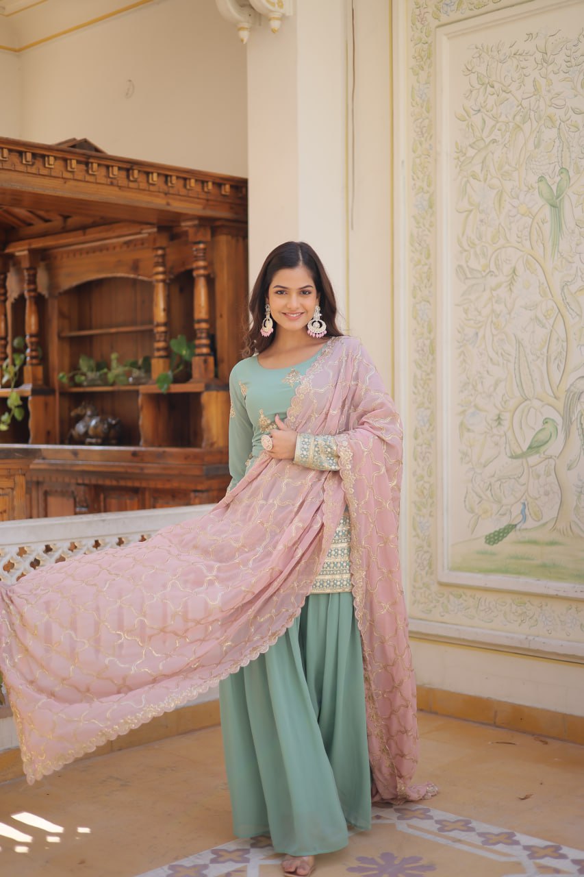 Dusty Stunning Faux Georgette Sharara Set