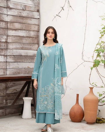 Pastel Blue Embroidered Lawn Suit with Dupatta