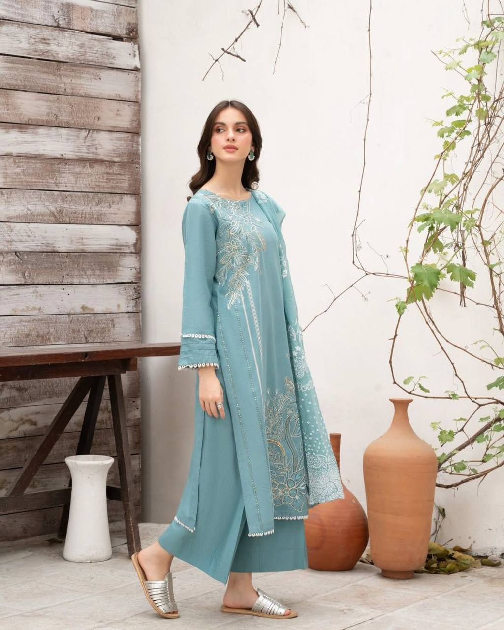 Pastel Blue Embroidered Lawn Suit with Dupatta