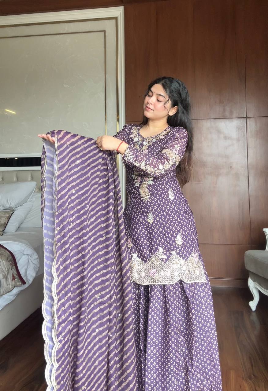 "Graceful Purple A Traditional Ensemble Sharara Set With Dupatta"