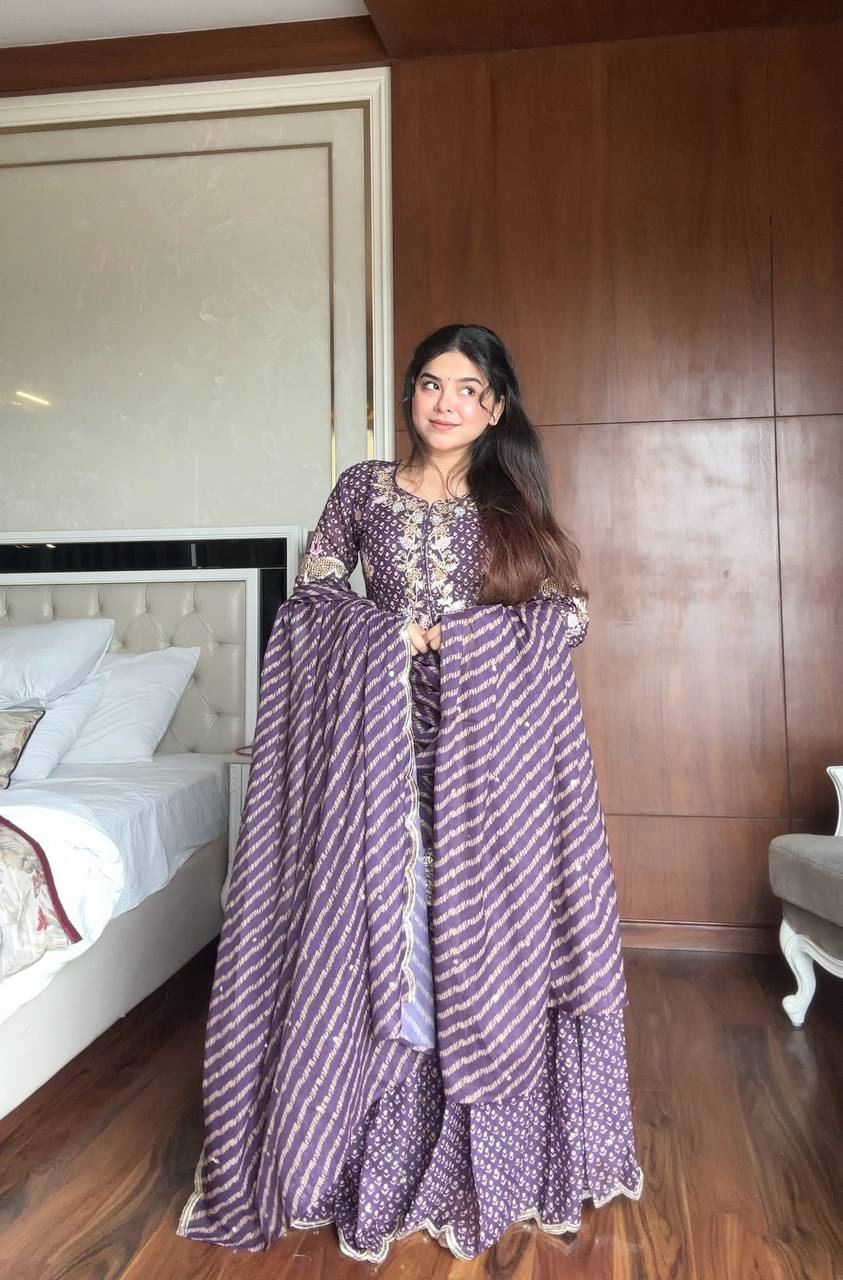 "Graceful Purple A Traditional Ensemble Sharara Set With Dupatta"