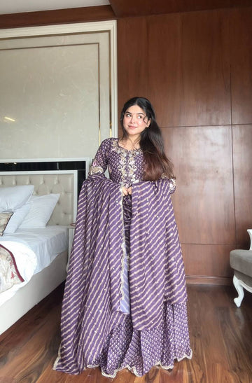"Graceful Purple A Traditional Ensemble Sharara Set With Dupatta"