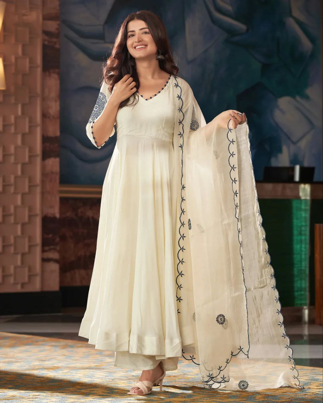 "Chandni Charm Flowy Anarkali Dress With Dupatta"