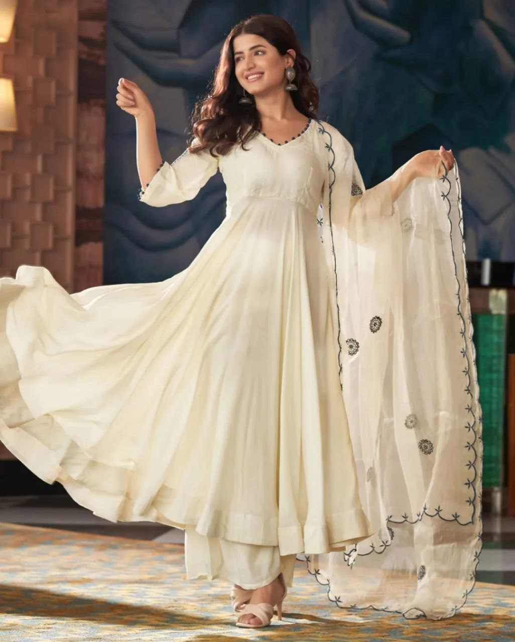 "Chandni Charm Flowy Anarkali Dress With Dupatta"
