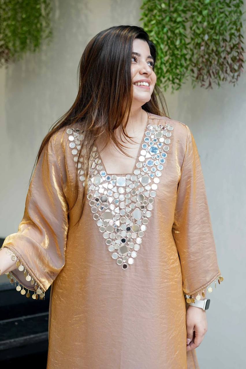 Exclusive Mirror Work Plazzo Pair | Fendy Fabric Embroidered Top & Plazzo Set