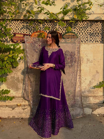 Exclusive 3-Piece Plazzo Set with Dupatta | Chinon Fabric Top & Plazzo with Sequence Embroidery