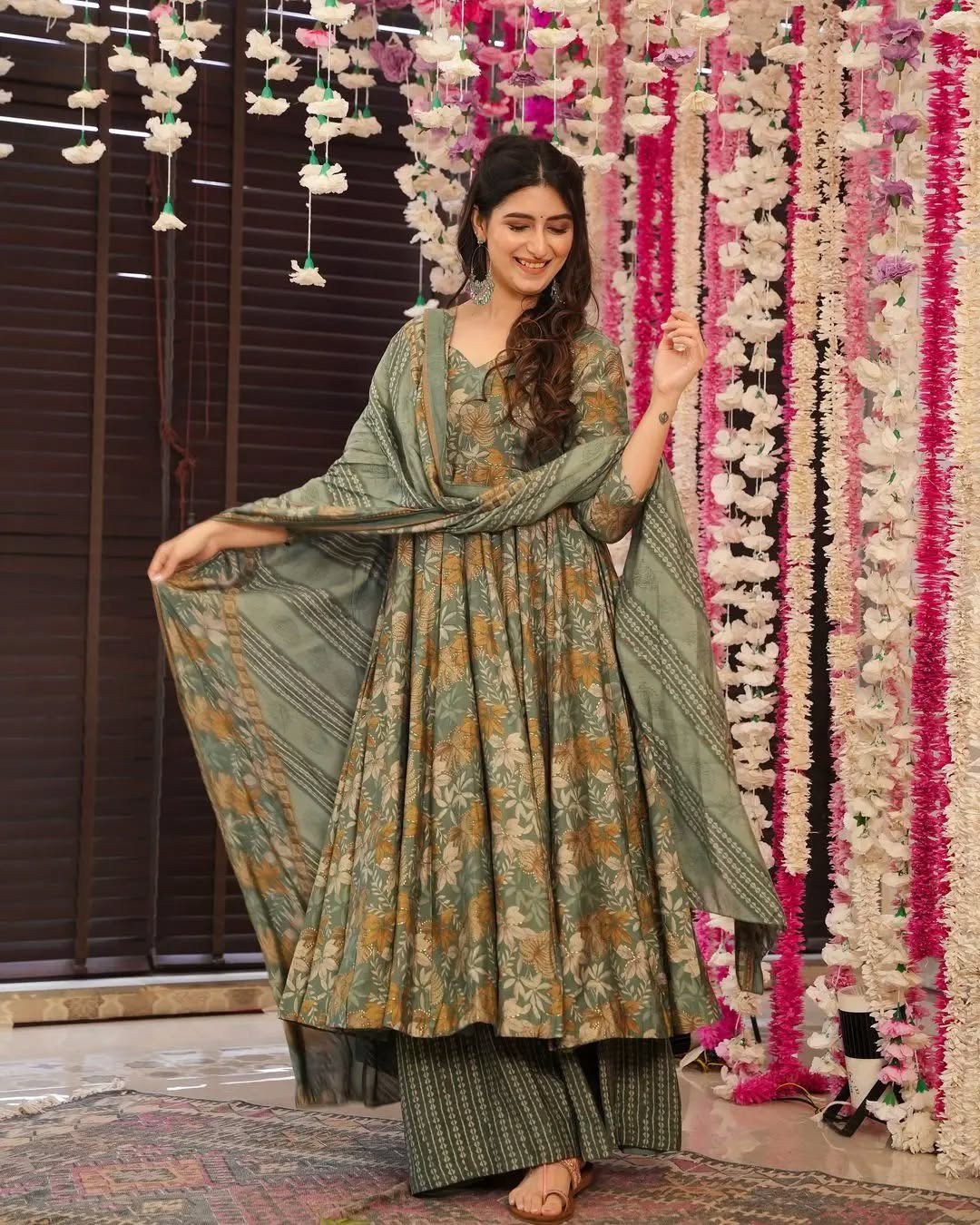 Grace in Green The Blooming Elegance Anarkali Pent Dupatta Set