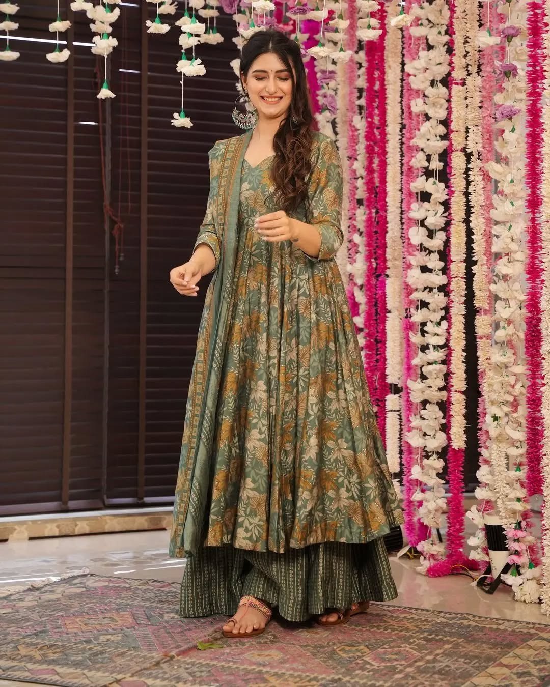 Grace in Green The Blooming Elegance Anarkali Pent Dupatta Set