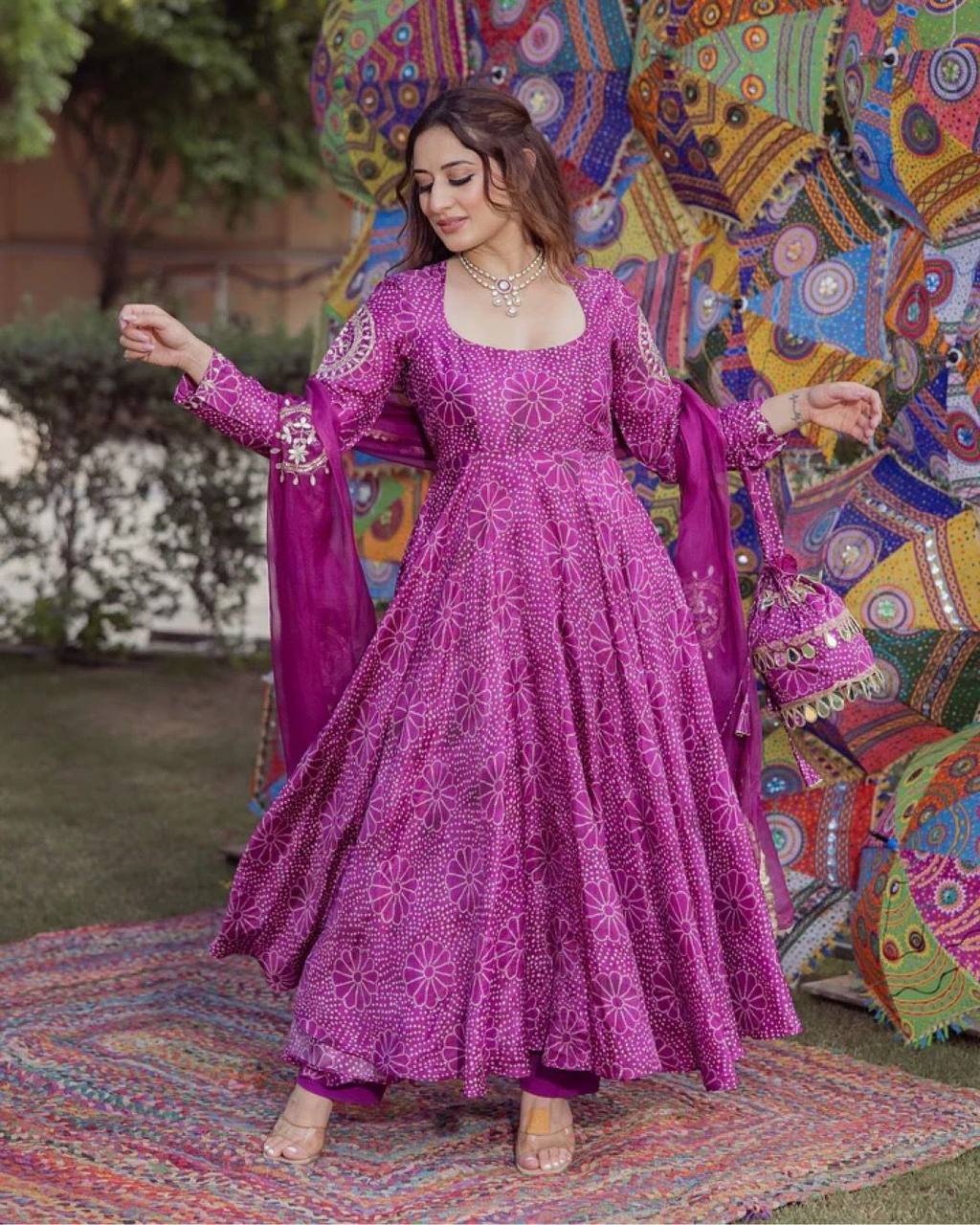 Vibrant Heritage Magenta Bandhej Anarkali Suit