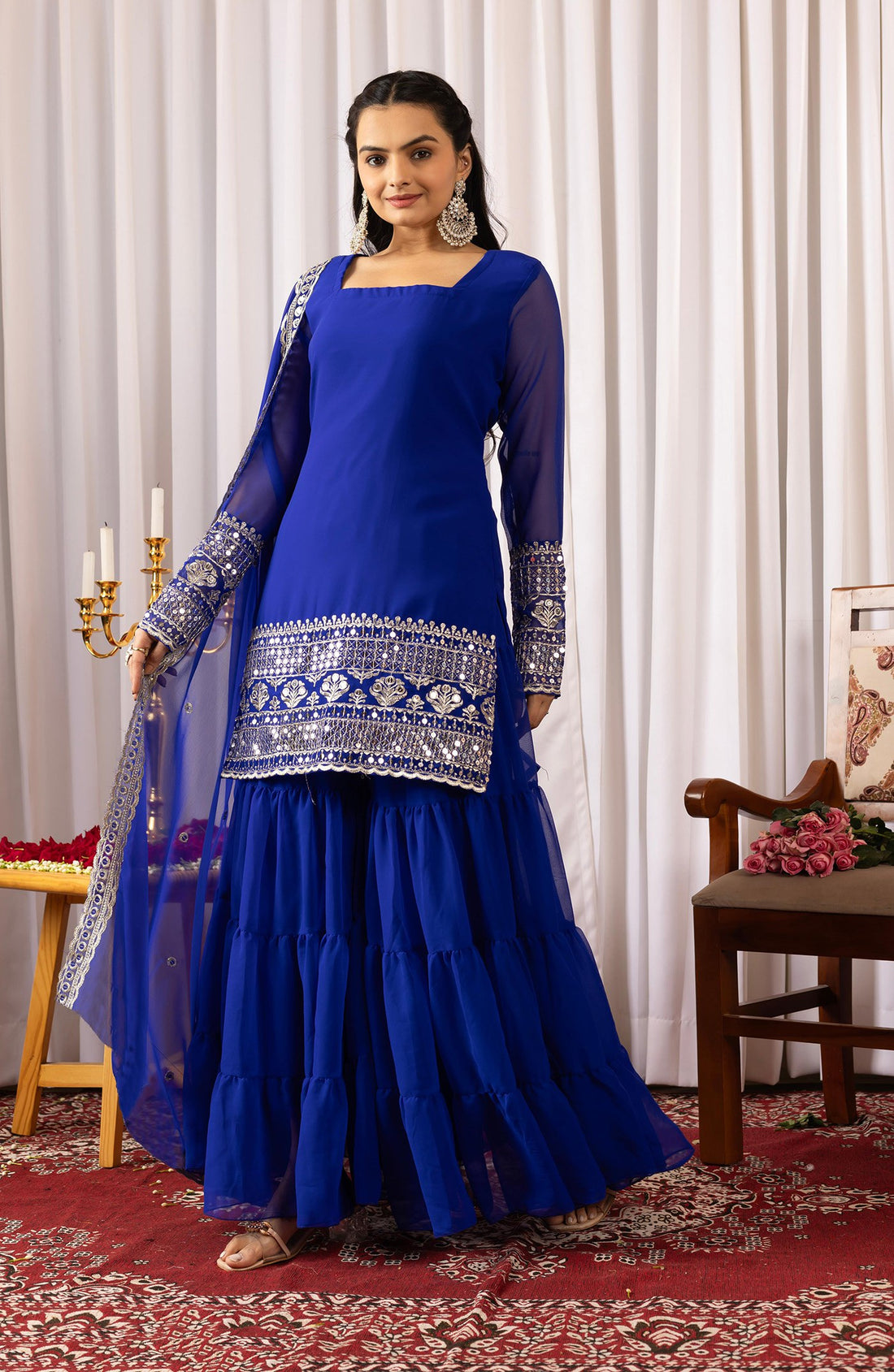Royal Blue Festive Sharara Suit Set