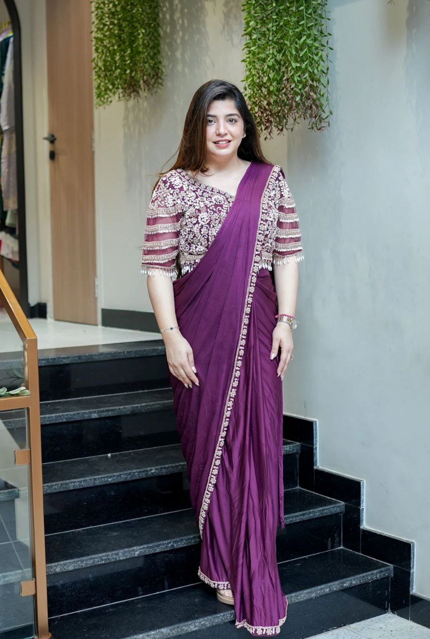 Ready-to-Wear Rangoli Embroidered Saree with Stitched Organza Blouse